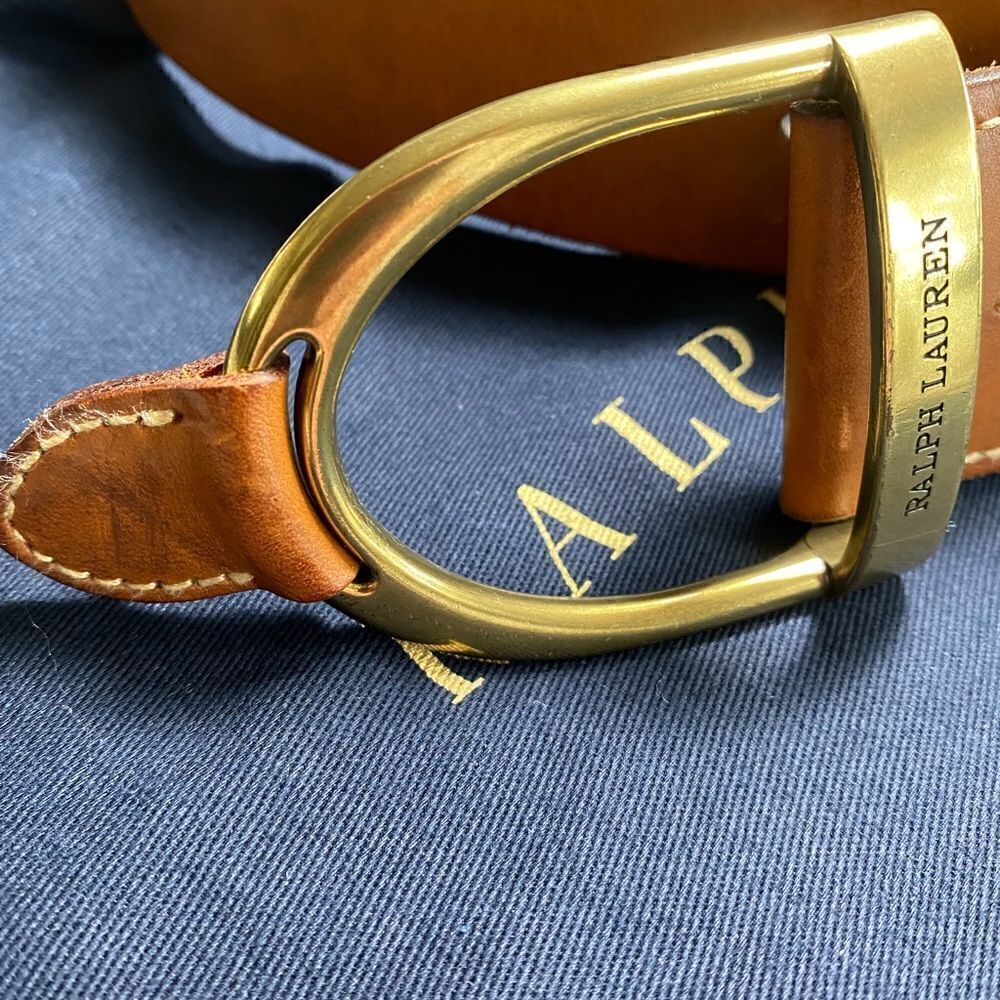 Ralph Lauren Brown Vachetta & Gold Tone Equestrian Stirrup Belt - Picture 15 of 16